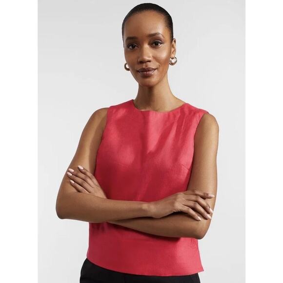 Hobbs London Shirt Womens US 2 Rouge Pink Malindi Linen Sleeveless Back Button - Picture 7 of 15